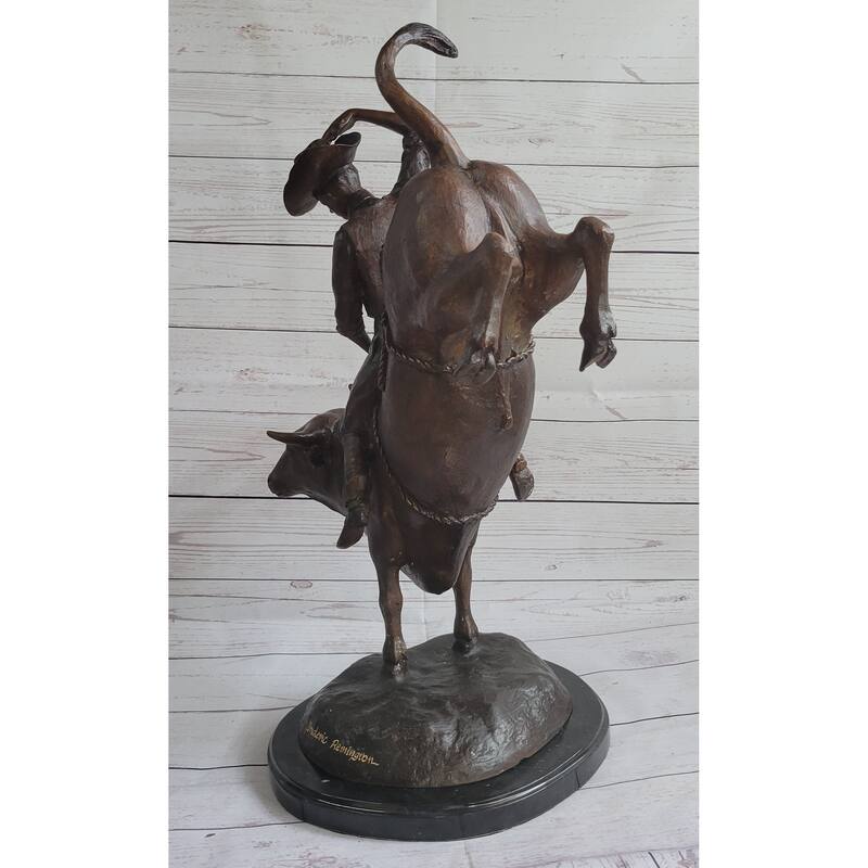 Rodeo Bull Rider Bronze Statue Sculpture Western Decor Art 24 Inches X 19 Inches