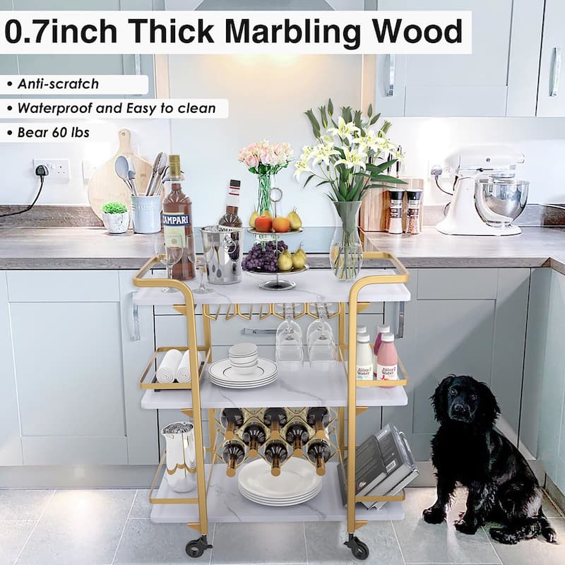 Modern Industrial 3-tier Bar Cart with Wine Rack