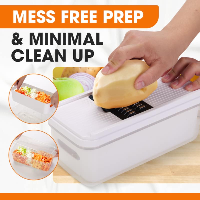 Cheer Collection Vegetable Slicer with 5 Blades and Storage Container Black White