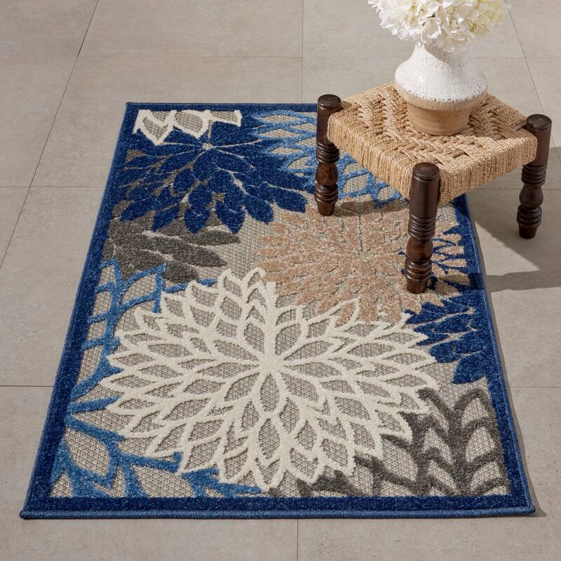 Nourison Aloha Floral Modern Indoor/Outdoor Area Rug - 2'8" x 4' - Blue/Grey