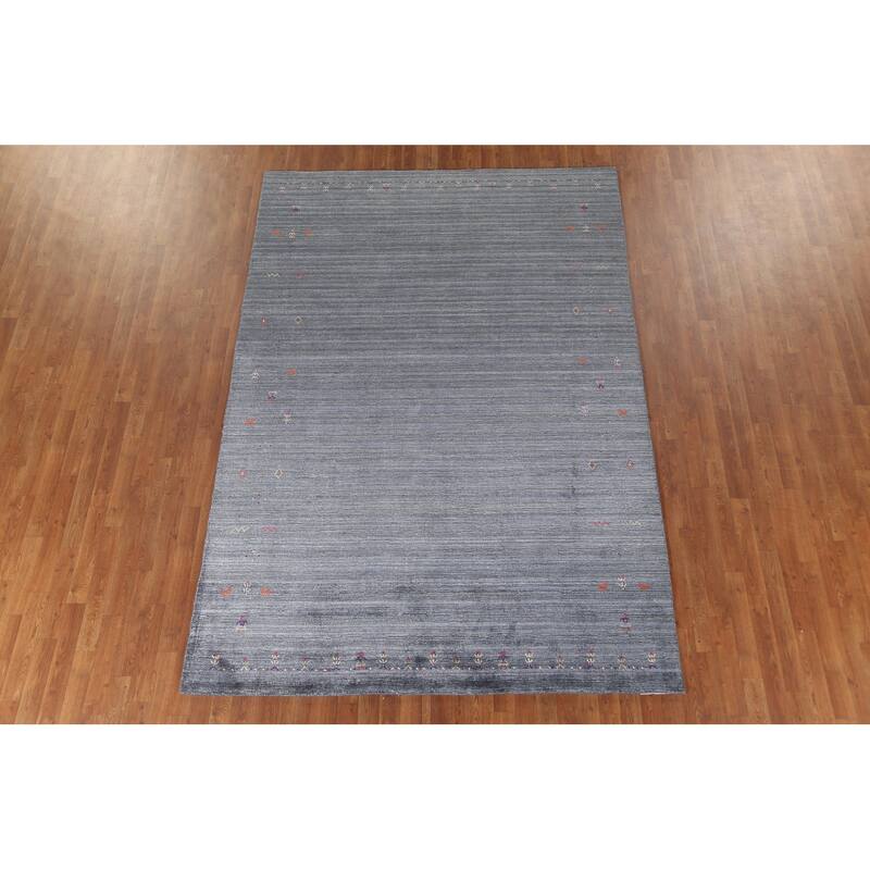 Blue & Gray Gabbeh Oriental Area Rug Handmade Wool Carpet - 6'7" x 9'7"