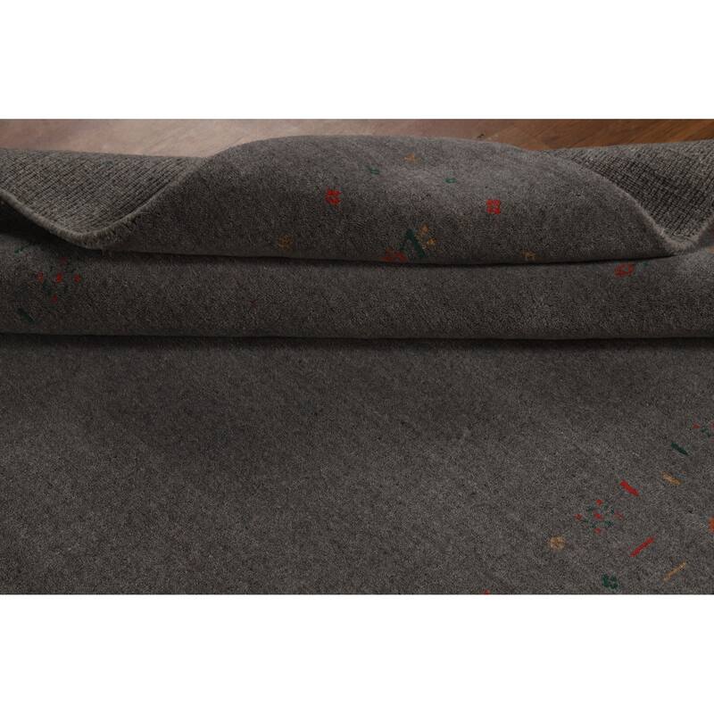 Hand Knotted Oriental 100% Wool Carpet Tribal Tribal Greys & Charcoal Gabbeh Area Rug - 8' 2'' X 5' 2''
