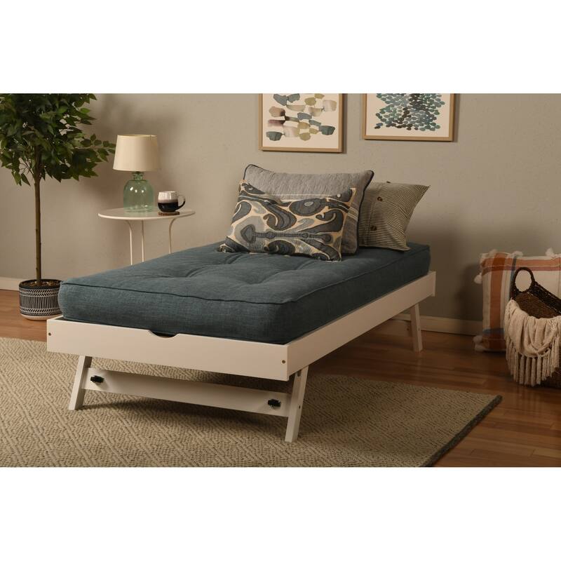 Somette Boho Pop Up Bed in White with Linen Aqua Mattress