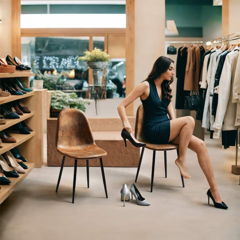 Homy Casa Set of 6/4/2 Faux Suede Dining Chairs Black Metal Legs, Brown