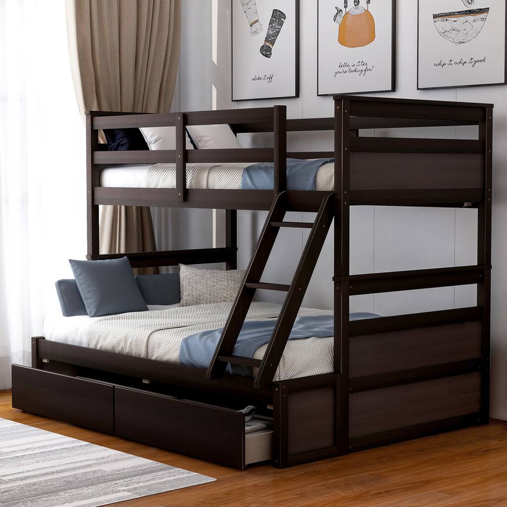 Twin Over Full Bunk Bed with Built-In Storage, Durable Pine Wood Construction, No Box Spring Needed, Perfect for Families