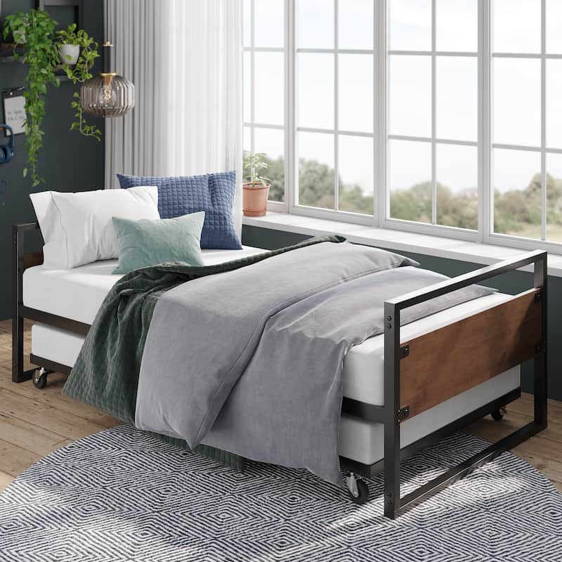 Priage by ZINUS Brown Bamboo and Metal Daybed with Trundle - Twin