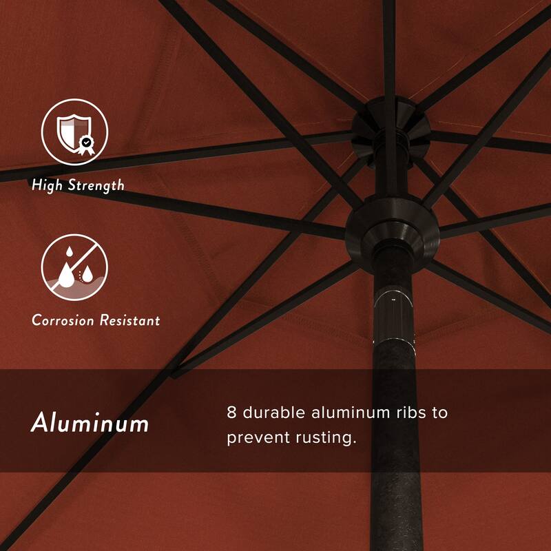 California Umbrella 9' Rd. Aluminum Market Umbrella, Deluxe Crank Lift with Collar Tilt, Bronze Frame Finish, Olefin Fabric