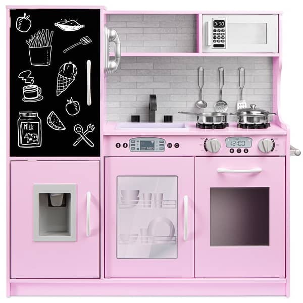 slide 2 of 7, Pretend Play Kitchen Wooden Toy Set for Kids with 11 Accessories