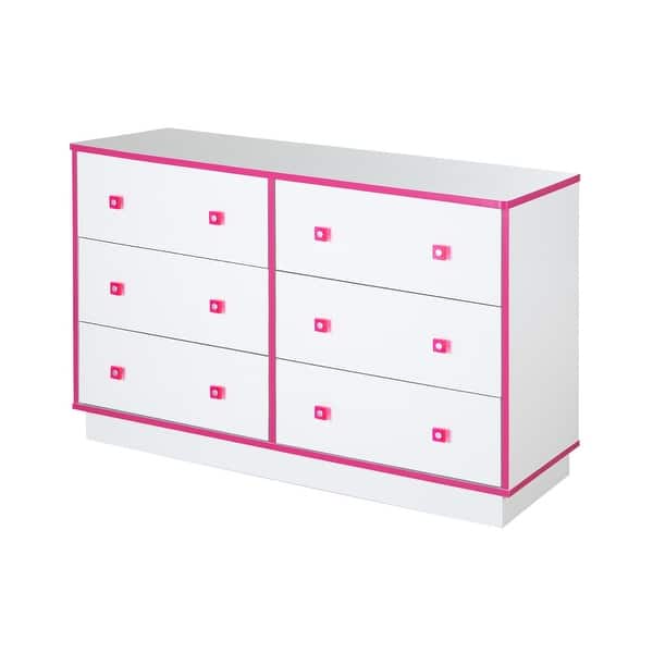 slide 2 of 12, South Shore Logik 6-Drawer Double Dresser White and Pink