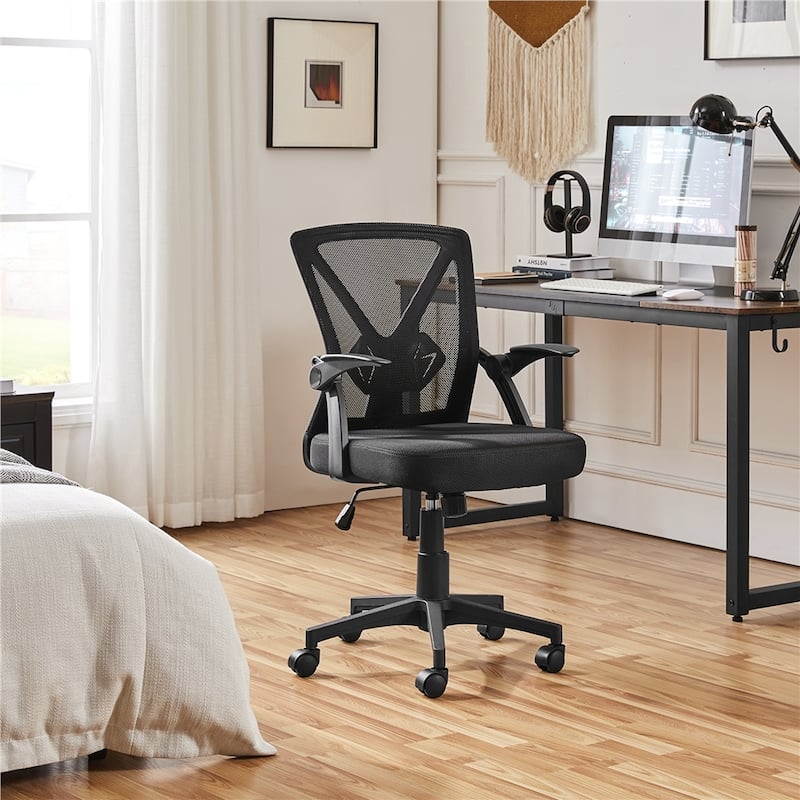Yaheetech Mesh Office Chair with Flip-up Armrests Comfy Desk Chair - N/A - Black