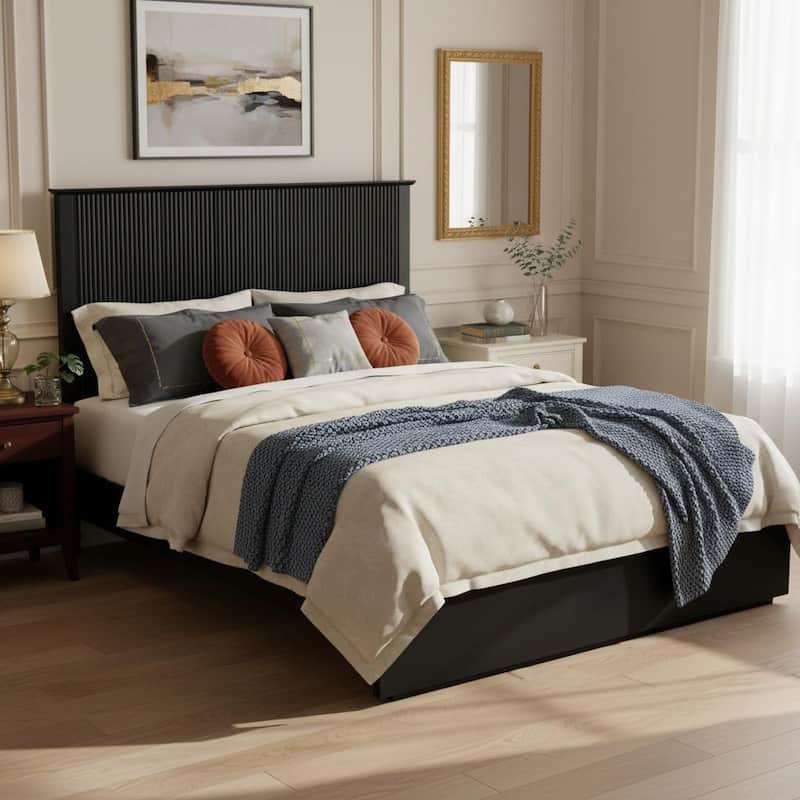 Christopher Knight Home - Brookhaven Modern Wooden Panel Bed with Vertical Slat Headboard - Black - King