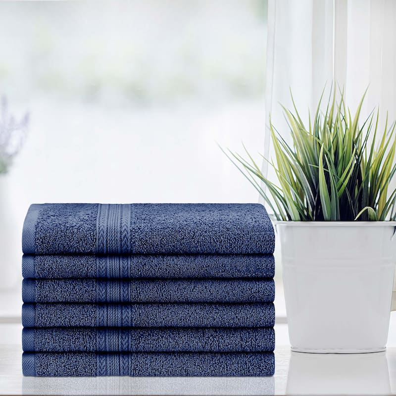 Eco-Friendly Sustainable Cotton Hand Towel by Superior (Set of 6) - Navy Blue