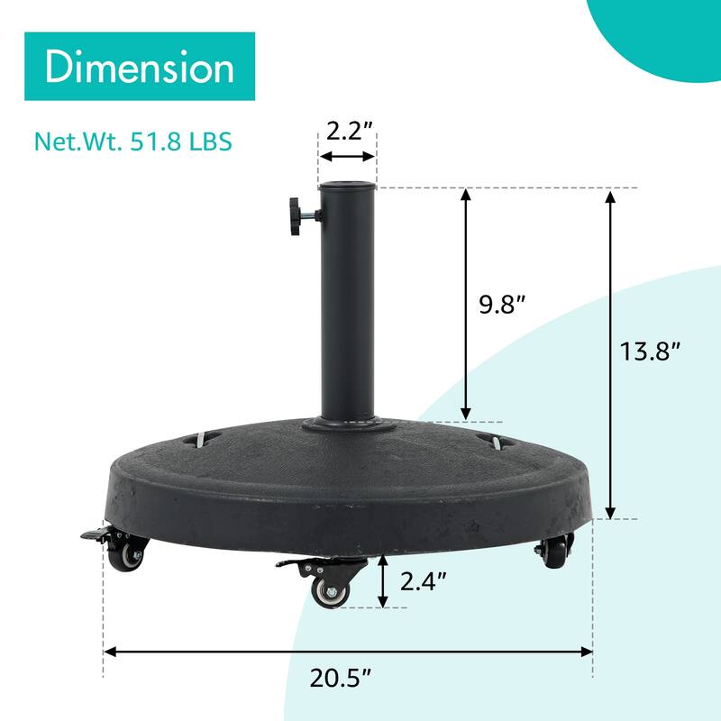 20.5" Round Patio Market Umbrella Base Stand with Wheels
