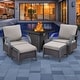 preview thumbnail 123 of 174, Pocassy Outdoor Patio Furniture Set 2 Swivel Chair 2 Ottoman with Fire Table - Brown Rattan - Beige Cushion