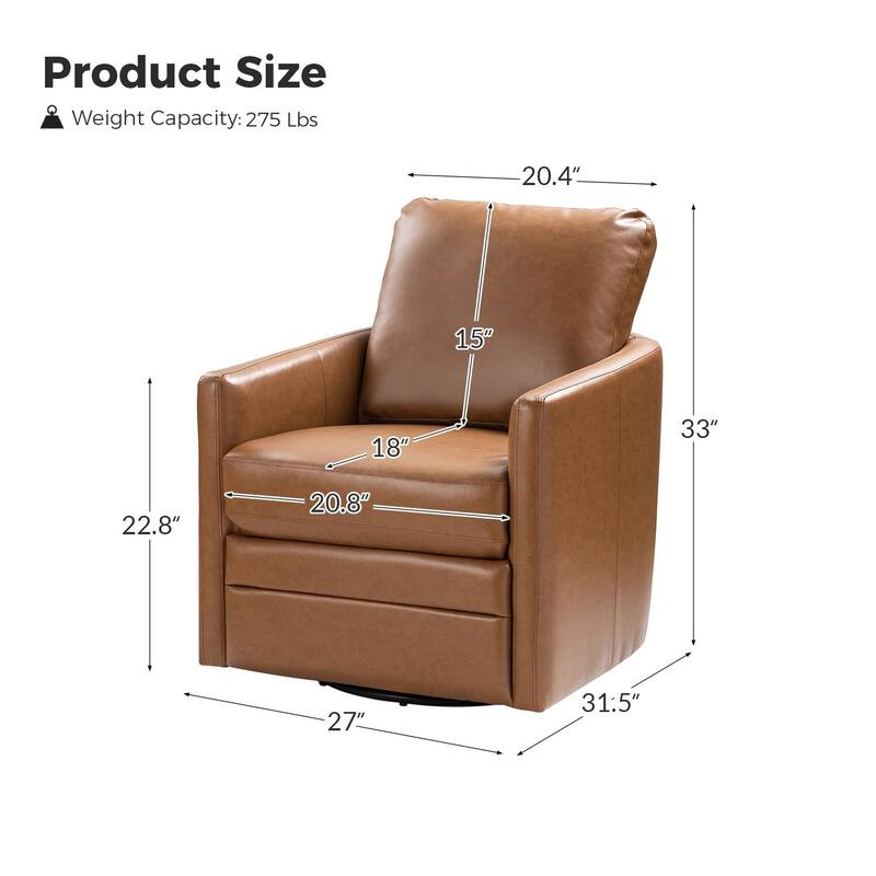 Terrance Transitional Swivel Faux Leather Barrel Accent Chair with Metal Base