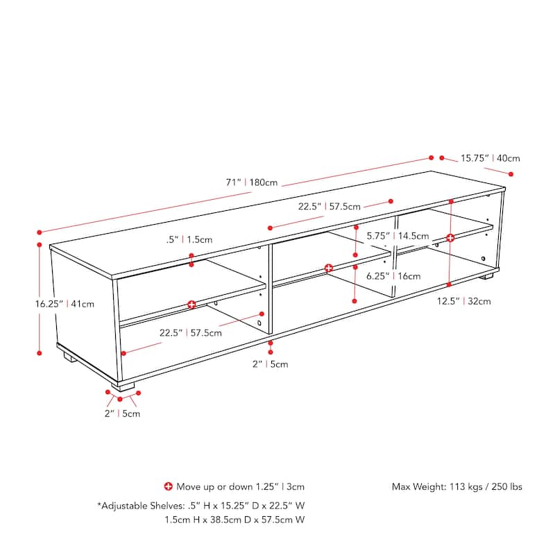 Hollywood Low Profile Modern TV Stand, for TV's up to 85"