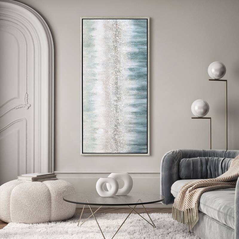 Silver Mist Textured Glitter Hand Painted Framed Canvas Wall Art