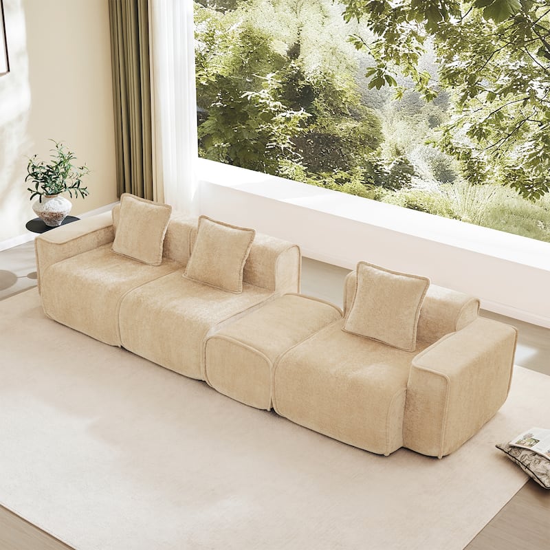 GDFStudio - Streamlined Velvet 3-Seater 108.66" L-Shaped Modular Boneless Sofa with Ottoman