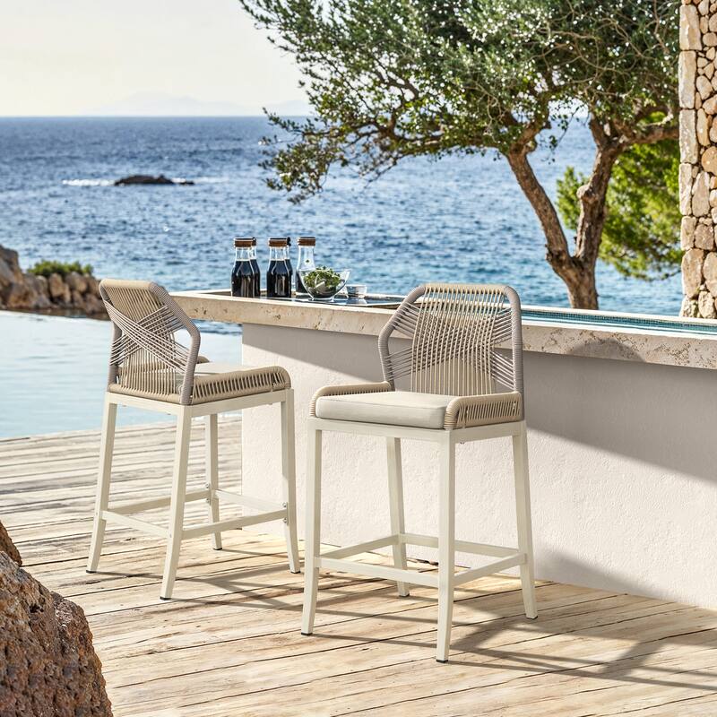 Modern Aluminum Counter Height Bar Stools, Upholstered Counter Stools with Back - 27.5"H
