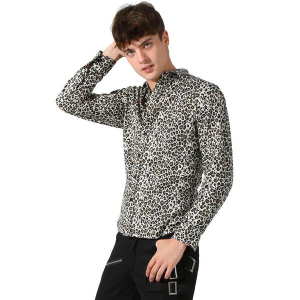 Shop Men Vintage Leopard Print Button Down Long Sleeve Cotton