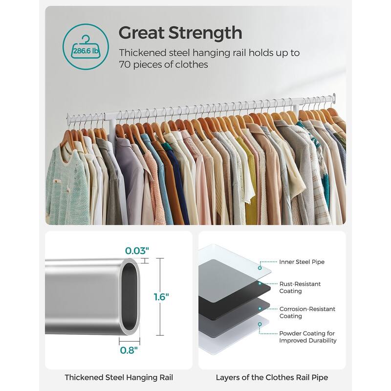 Rolling Clothes Rack with Sturdy Steel Tubes and Extra Load Capacity 2 Lockable Casters - 43.3" x 17.7" x 63"
