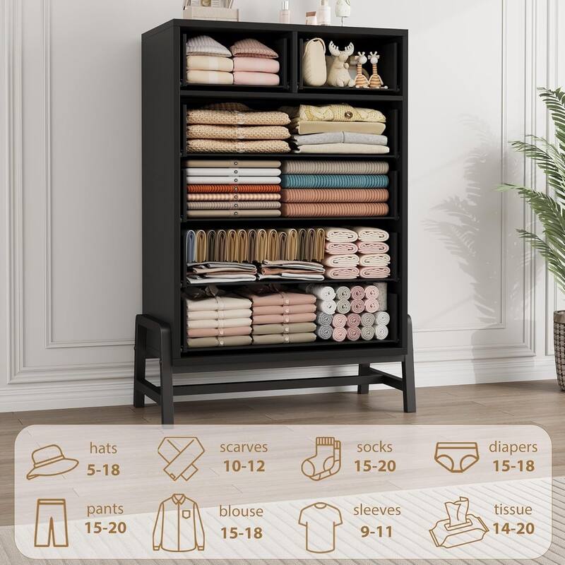 6 Drawer Freestanding Dresser Storage Chest for Living Room, Bedroom