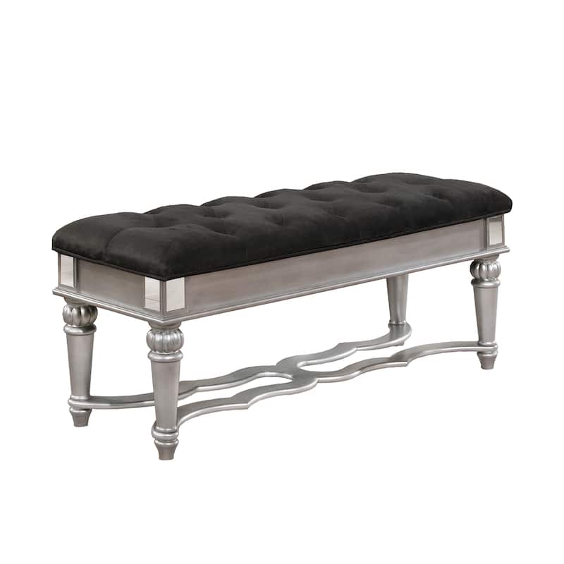 Silver Orchid Heston Velvet Tufted Bedroom Bench - Wood/Velvet - Black - Velvet