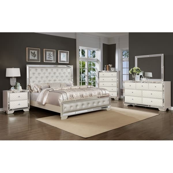 Global Pronex Madison Wood 5 Pcs Bedroom Set in Beige , Queen Size Bed ,  Mirror, Nightstand, Dresser, Chest - Bed Bath & Beyond
