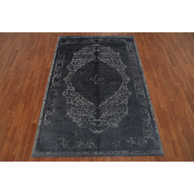 Machine Made Oriental Polyester Carpet Traditional Floral Greys & Charcoal Tabriz Area Rug - 7' 5'' X 5' 2''