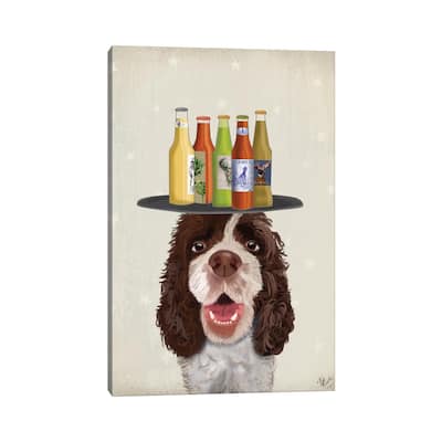 iCanvas "Springer Spaniel Brown White Beer Lover" by Fab Funky Canvas Print