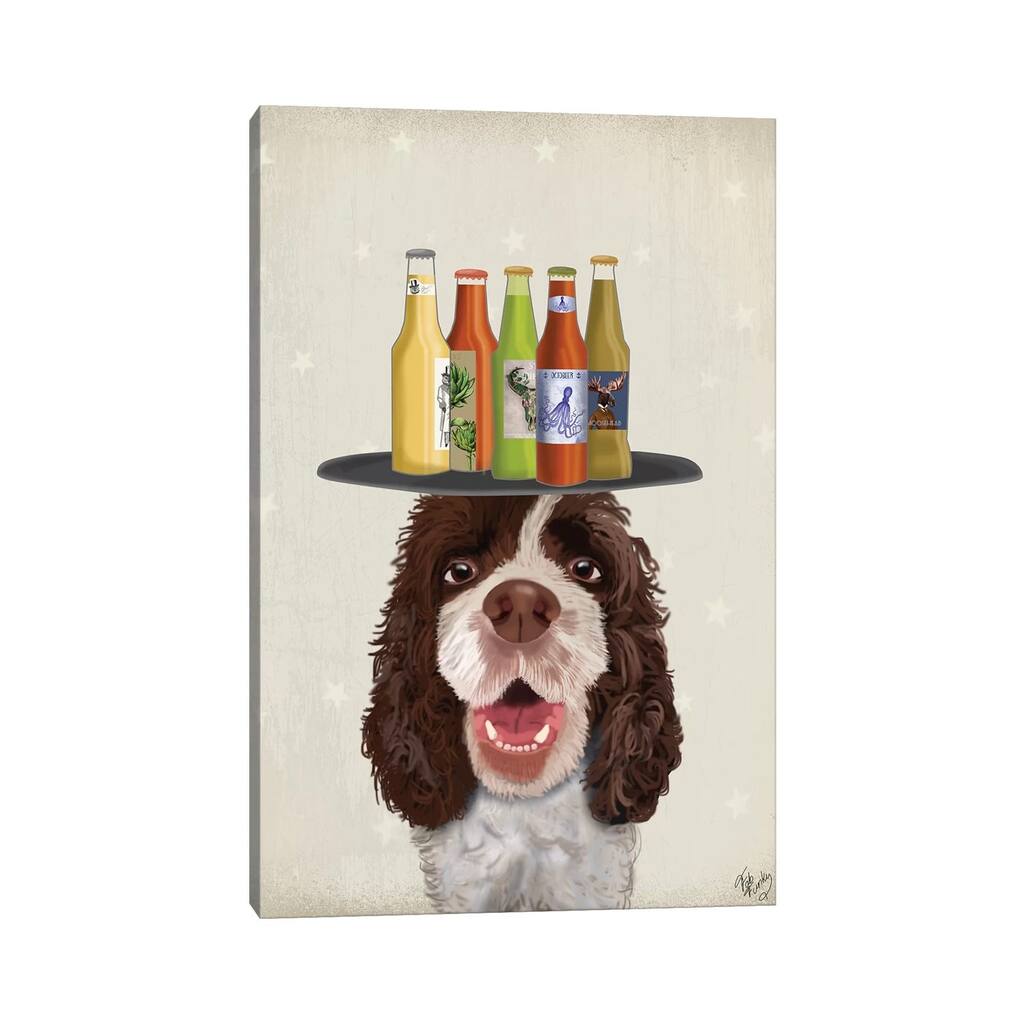 iCanvas "Springer Spaniel Brown White Beer Lover" by Fab Funky Canvas Print