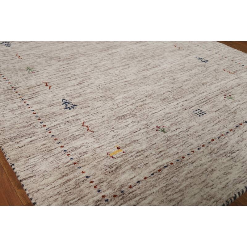 Hand Knotted Oriental 100% Wool Carpet Tribal Stripe Beige & Ivories Gabbeh Area Rug - 5' 9'' X 4' 0''