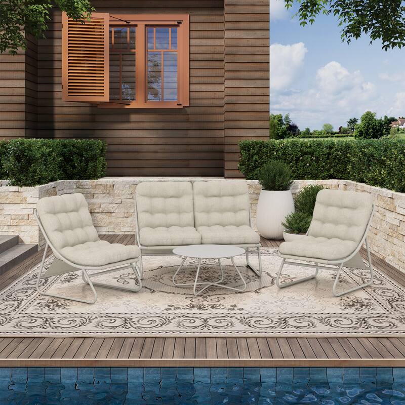 4 PCS Patio Outdoor Conversation Sofa Sets with Glass Top Coffee Table