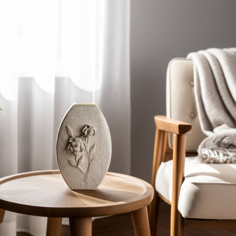 Ceramic Earthenware Textured Vase with Tapered Rim and Organic Pattern