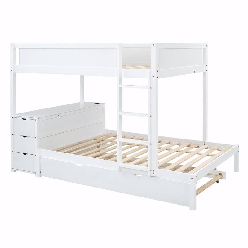 Full-Over-Full Bunk Bed with Twin Trundle, Storage & Built-In Desk