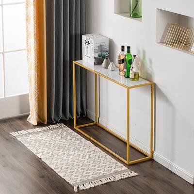 Minimalist Porch Table with Marble Board Panel and Metal Legs
