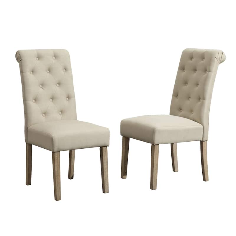 Solid Wood Tufted Parsons Dining Chair (Set of 2) - Tan