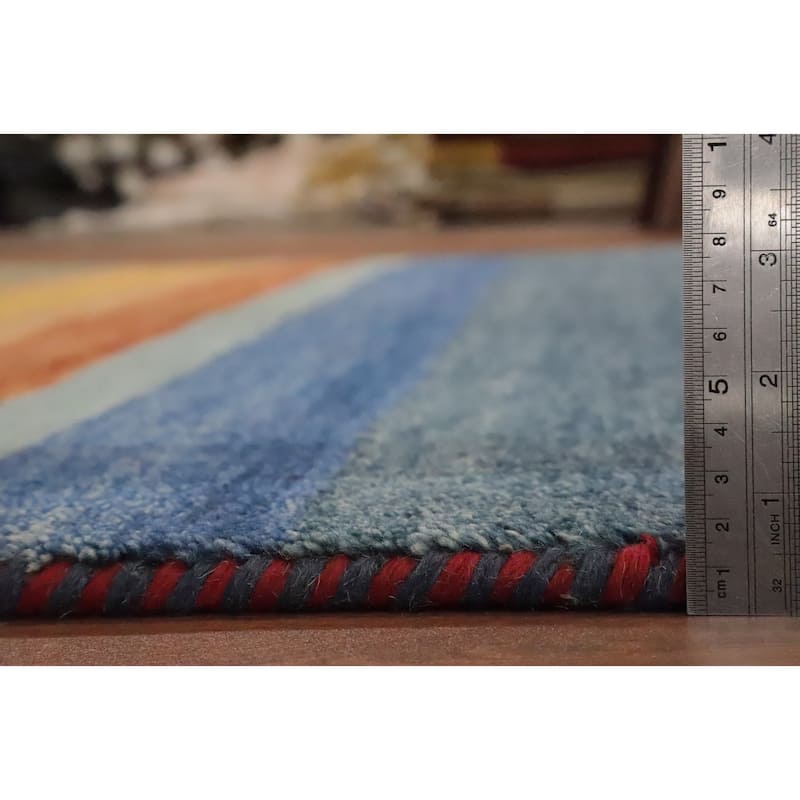 Hand Knotted Oriental 100% Wool Carpet Modern Stripe Multi-Colored Gabbeh Area Rug - 7' 11'' X 5' 6''