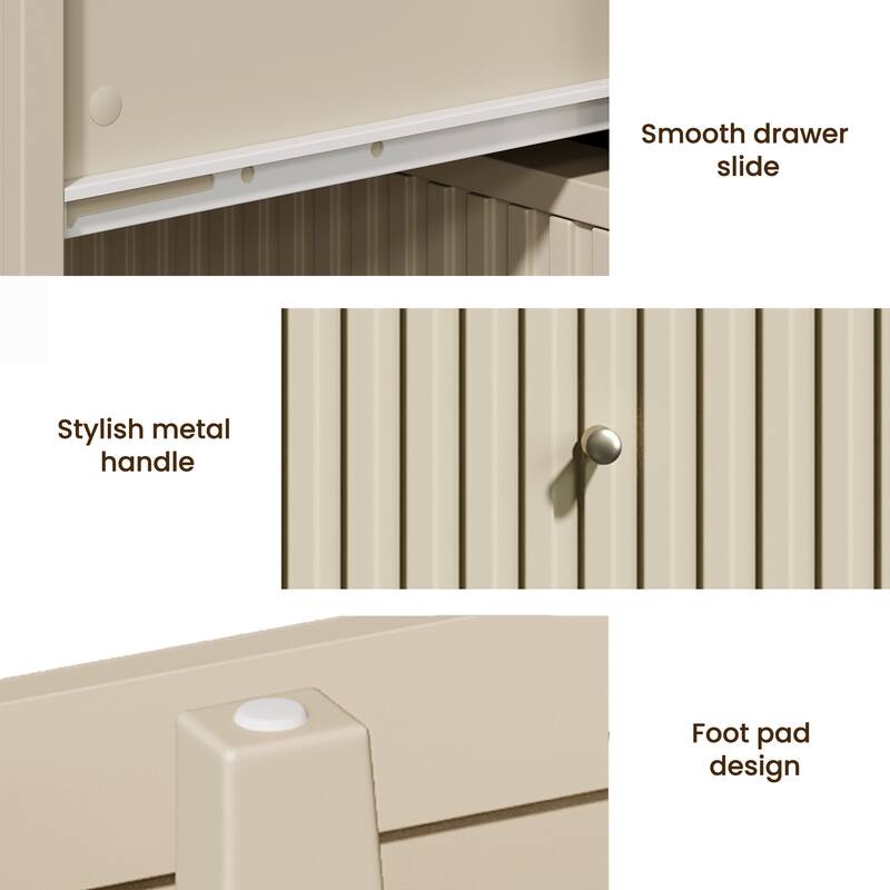 Modern Fluted Nightstand with 2 Drawers