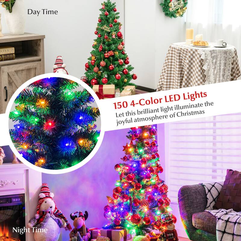Gymax 4.5ft Colorful Lights Spruce Hinged Tree with 150 Colorful LED - See Details