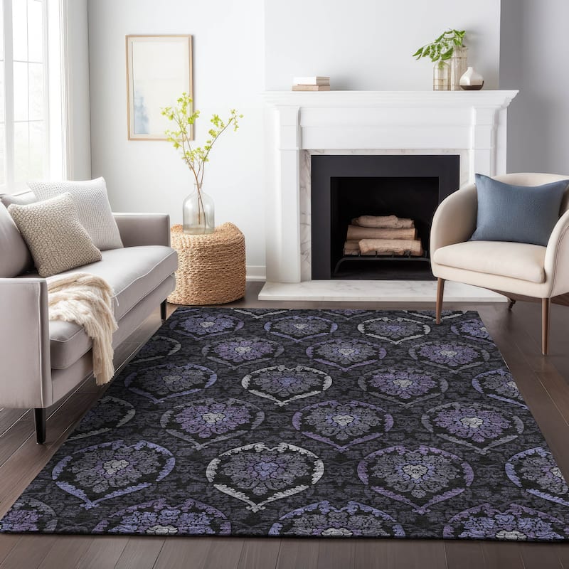 Machine Washable Indoor/ Outdoor Chantille Traditional Damask Rug