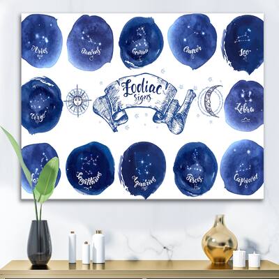 Designart "Collection of Astrology Signs On Blue" Modern Canvas Wall Art Print