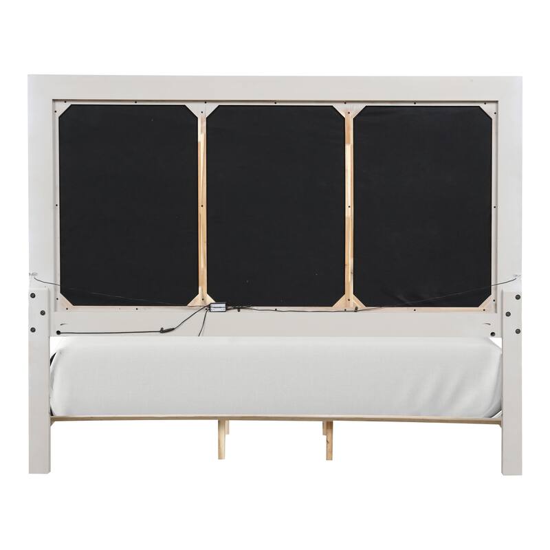 Furniture of America Nansice 5-Piece Weathered Grey Wood Panel Bedroom Set with LED Headboard