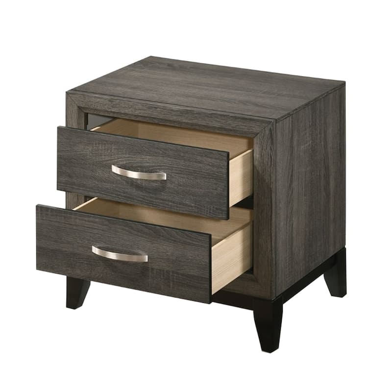 Wooden Nightstand with 2 Drawers - Grey