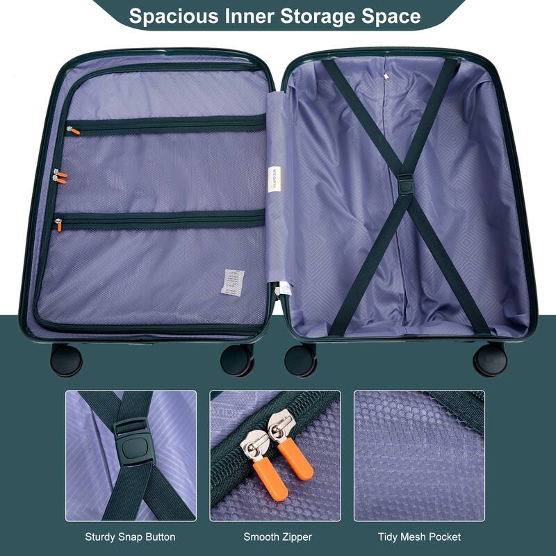 NEW Hardshell Suitcase Double Spinner Wheels PP Luggage Sets Lightweight Durable Suitcase with TSA Lock,3-Piece Set (20/24/28) - Green