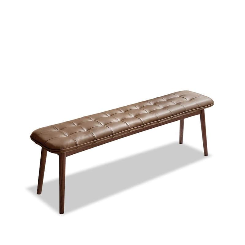 GDFStudio - Belvidere Modern FAS-Grade Solid Oak Wood Dining Bench with Leather Cushion & High-Density Soft Sponge Filling