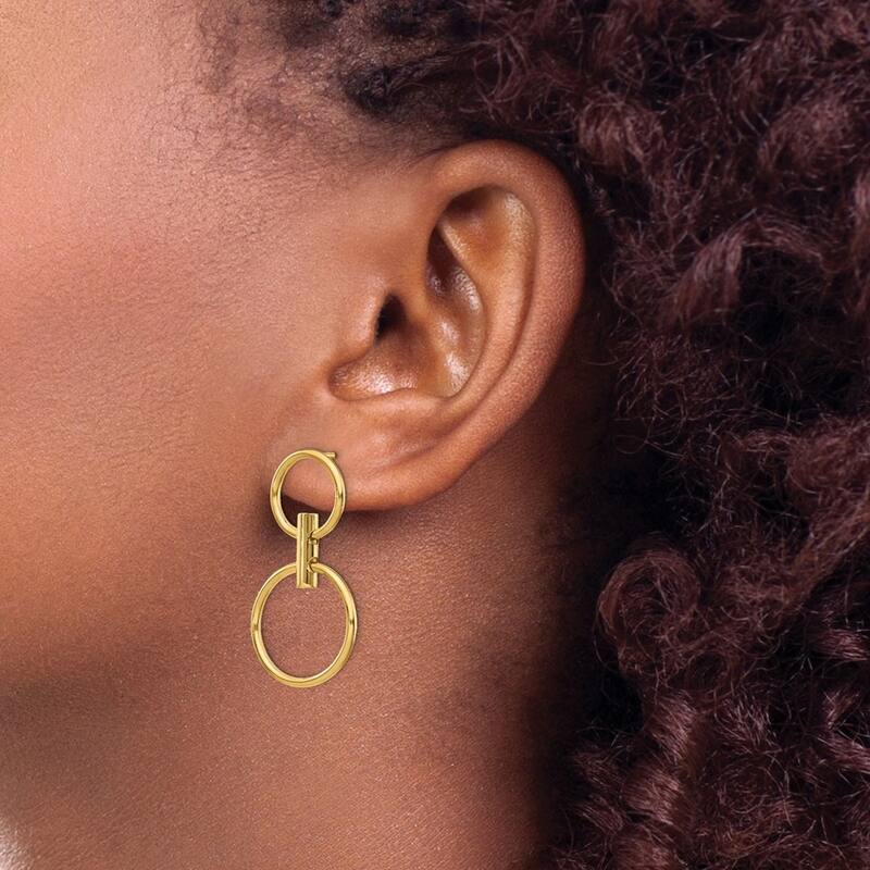 Curata 14k Yellow Gold Polished Dangle Circles Post Earrings - 33x18mm