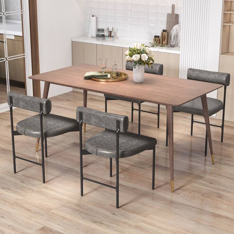 Gymax Dining Chair Set of 4 Faux Leather Upholstered Kitchen Side