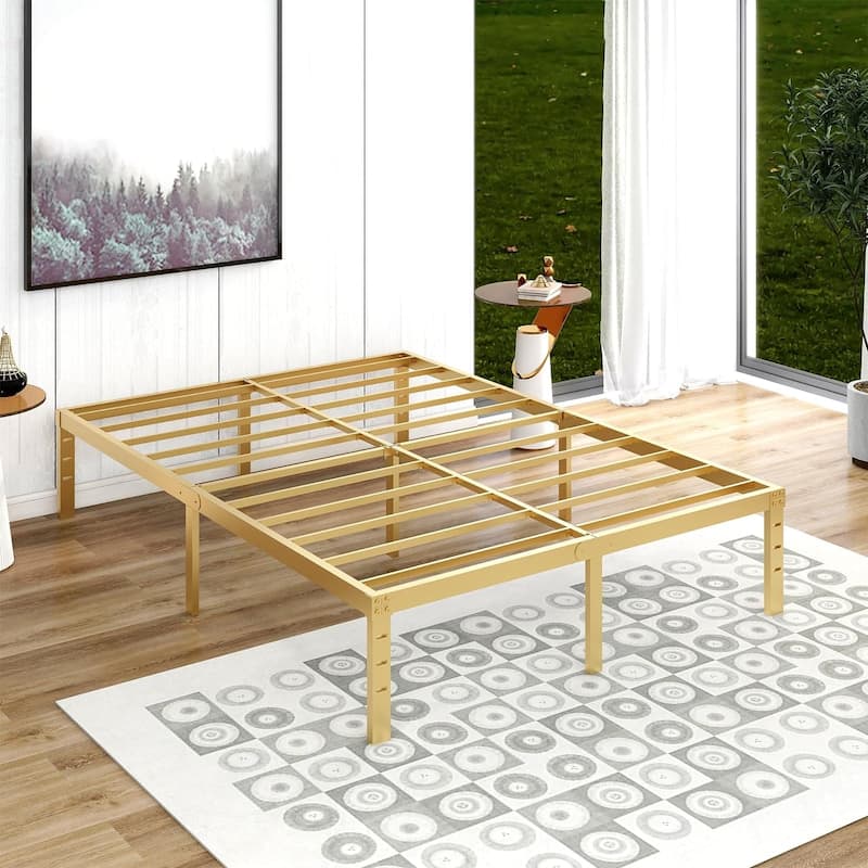 alazyhome 14 inch Metal Platform Bed Frame Steel Slat - Gold - Full