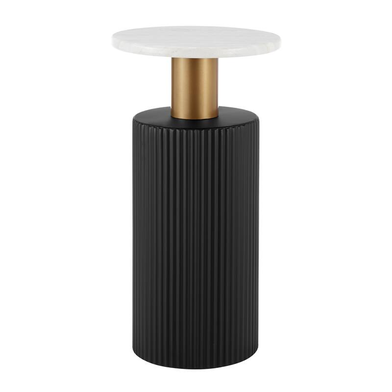 Danya B. Fritz Midcentury Modern Side Accent Table with Black Base Gold Metal Column Accents and Faux Marble Laminate Tabletop